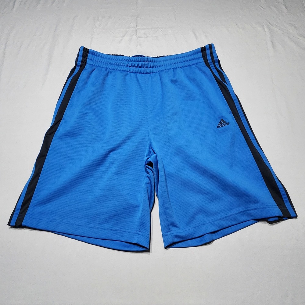 Adidas Mens Blue Mesh‎ Athletic Basketball Shorts Black Stripes Size L 265611